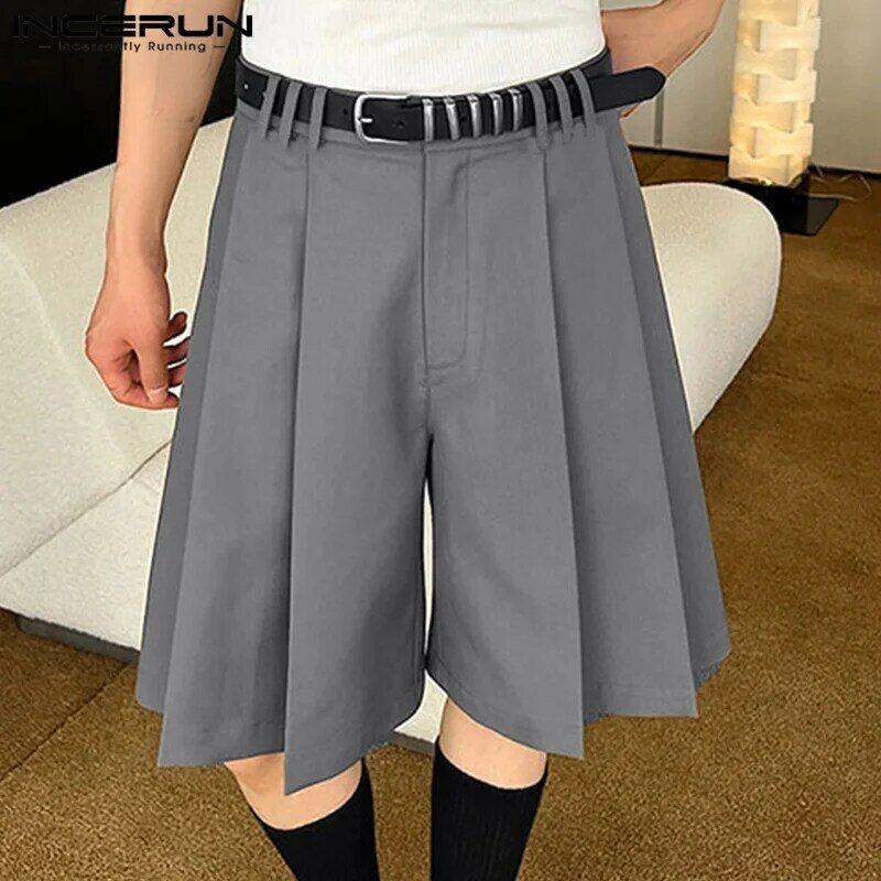 INCERUN-Shorts monocromáticos plissados masculinos, streetwear solto, calças casuais, estilo coreano, lazer de verão, S-5XL, 2023