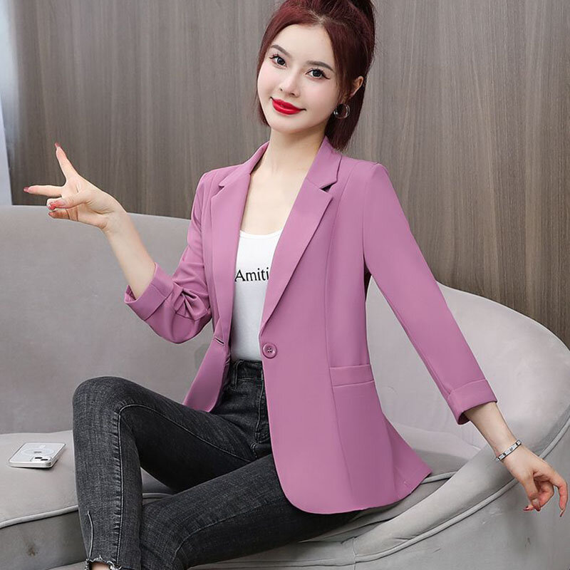 2024 Korean Blazer Suit Jacket Women Spring Summer Coat New Three-Quarter Sleeve Thin Work Blazers Female Outerwear 3XL 4XL 5XL