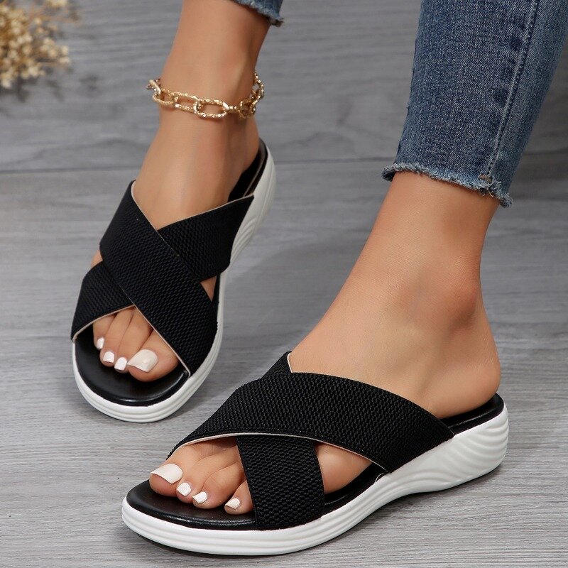 2024 nowa letnia moda damska jednolity kolor sandały z odkrytymi palcami Outdoor Casual japonki plażowe duży rozmiar 36-43zapatillas Mujer