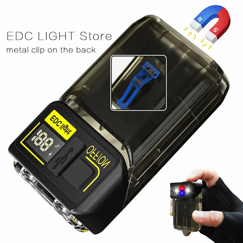 Portátil Tipo-C Lâmpada de carregamento, Lanterna LED D5, Cabeça de rotação com Magnético, Multifuncional Mini Chaveiro, Emergência EDC Luz