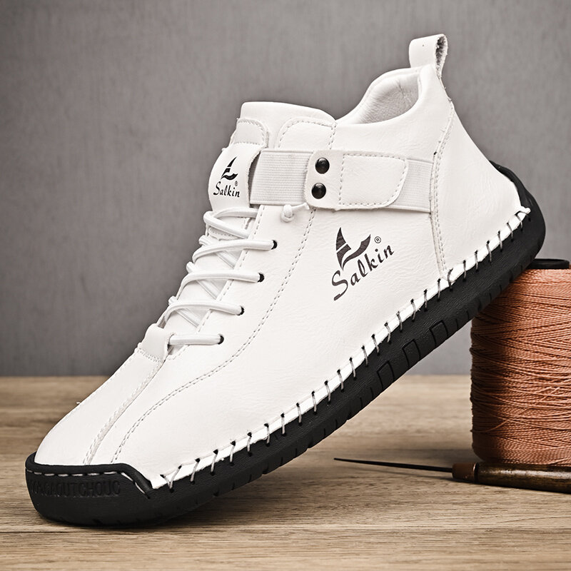 Sepatu kulit buatan tangan pria, sneaker desain kasual pria, sepatu Ankle luar ruangan 2024