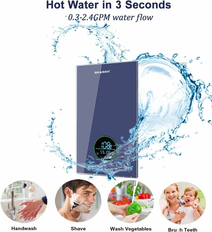 Tankless Water Heater Electric 9kW 240V, Geesen GE090T Point of Use Sink Instant Hot Water Heater Digital Display