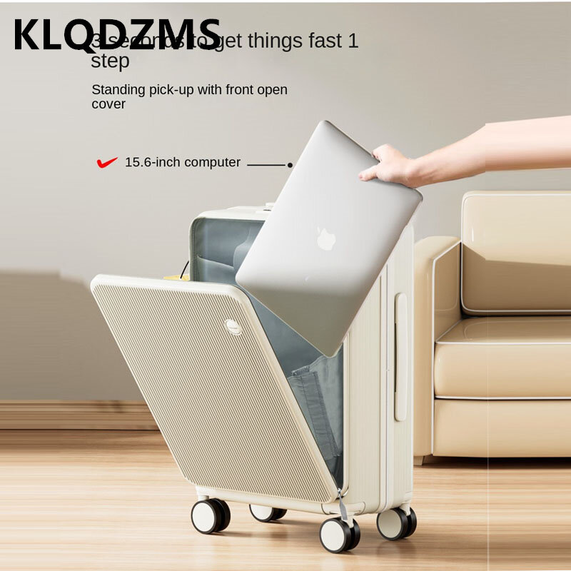 Klqdzms-多機能pcトロリーケース、フロントオープニングボードボックス、USB充電、カップホルダースーツケース、20 "、24" 、26"