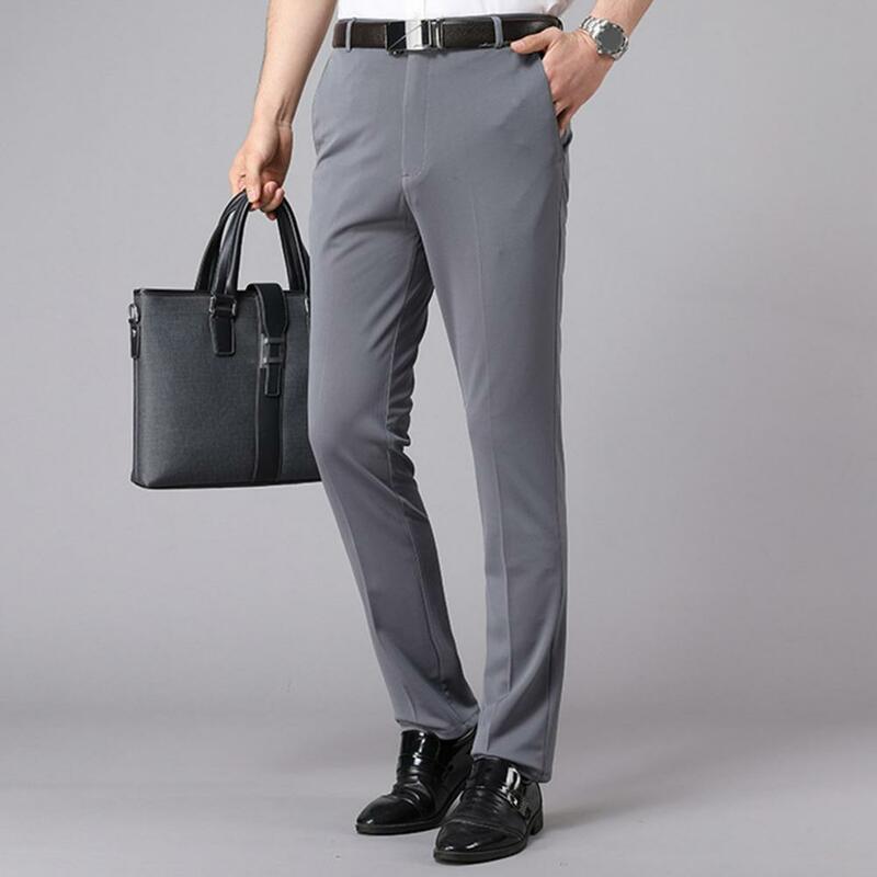 Брюки мужские деловые тонкие, повседневные Костюмные штаны, эластичные строгие брюки с прямыми рукавами, свободные прямые, на лето