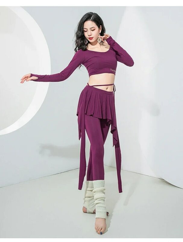 New Belly Dance Clothing Autumn and Winter Modal Top+Step on Foot Trouser Set Oriental Dance Training Clothes