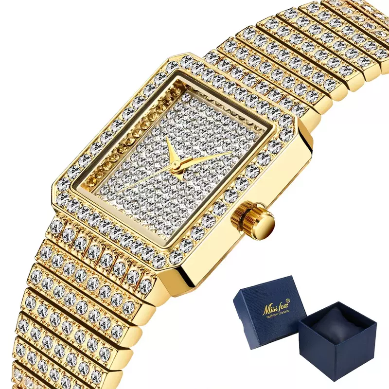 Diamant Vierkante Vrouwen Horloge Luxe Bling Ice Out Horloges Voor Vrouwen Dames Jurk Horloge Relogio Feminino Vrouwelijke Klok
