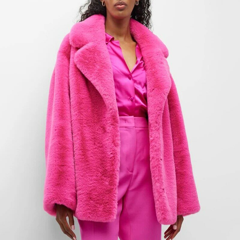Moda szykowna, markowa długa kurtka płaszcz ze sztucznego futra z królika damska zimowa 2023 za duże kudłate pluszowe płaszcze Street Girls