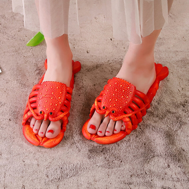 Chinelos de lagosta família, Engraçado criativo na moda, Sapatos casuais de banho de praia, Tamanho grande unissex, Chinelos macios, Bonito