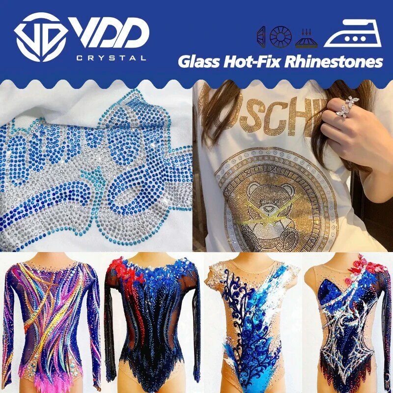 VDD AAAAA Vidro Hot Fix Strass Cristal, Costas Liso, Ferro Em, Limpar Strass Pedras, Roupas DIY, Decorações de tecido, Qualidade Superior