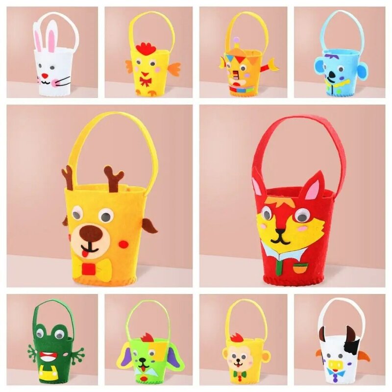 DIY 핸드백 부직포 원단 보관 버킷, DIY 재료 동물, 어린이 교육용 장난감, 다채로운 부직포 원단