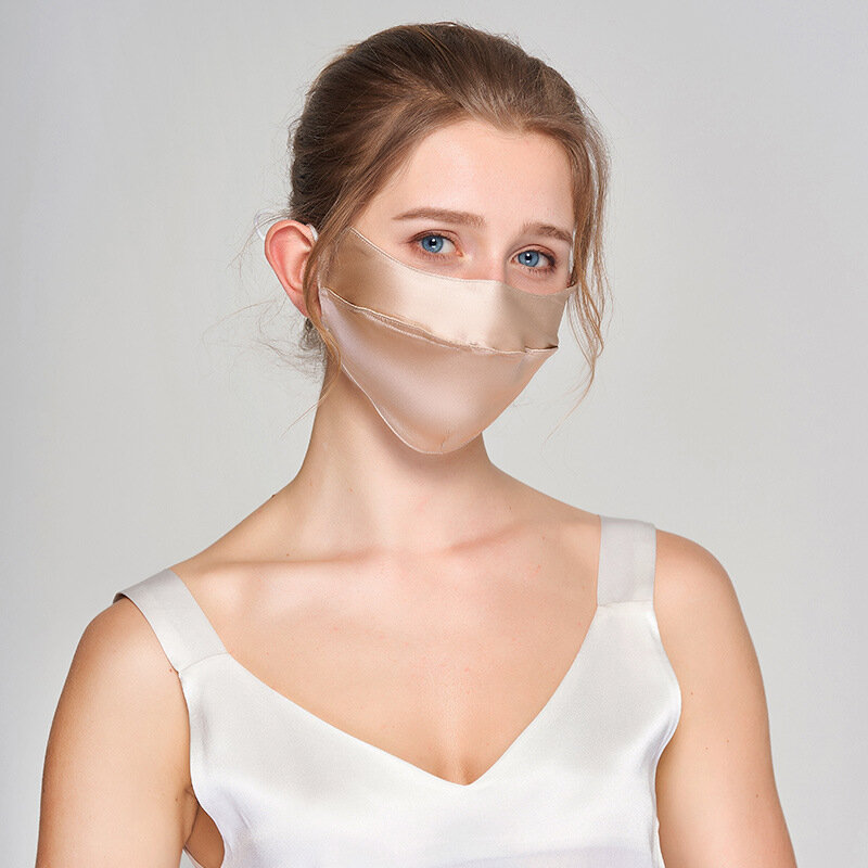 더블 레이어 뽕나무 실크 들어 갔어 마스크 얼굴 여성 패션 여름 보호 조정 가능한 귀 스트랩 통기성 베일 얇은