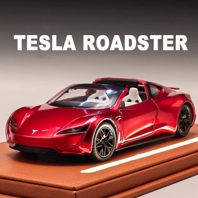 1:24 Tesla Roadster Model Y 3 Tesla Model S mobil mainan logam campuran Model suara dan cahaya mainan anak-anak koleksi hadiah ulang tahun
