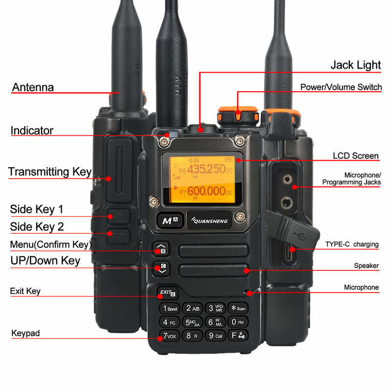 Walkie-talkie multibanda Rx, banda de aire de 50-600MHz, 136-600MHz, Tx, DTMF, Scrablmer Vox, copia de escaneo de frecuencia NoAA, FM, Quansheng, UV-K5(8)