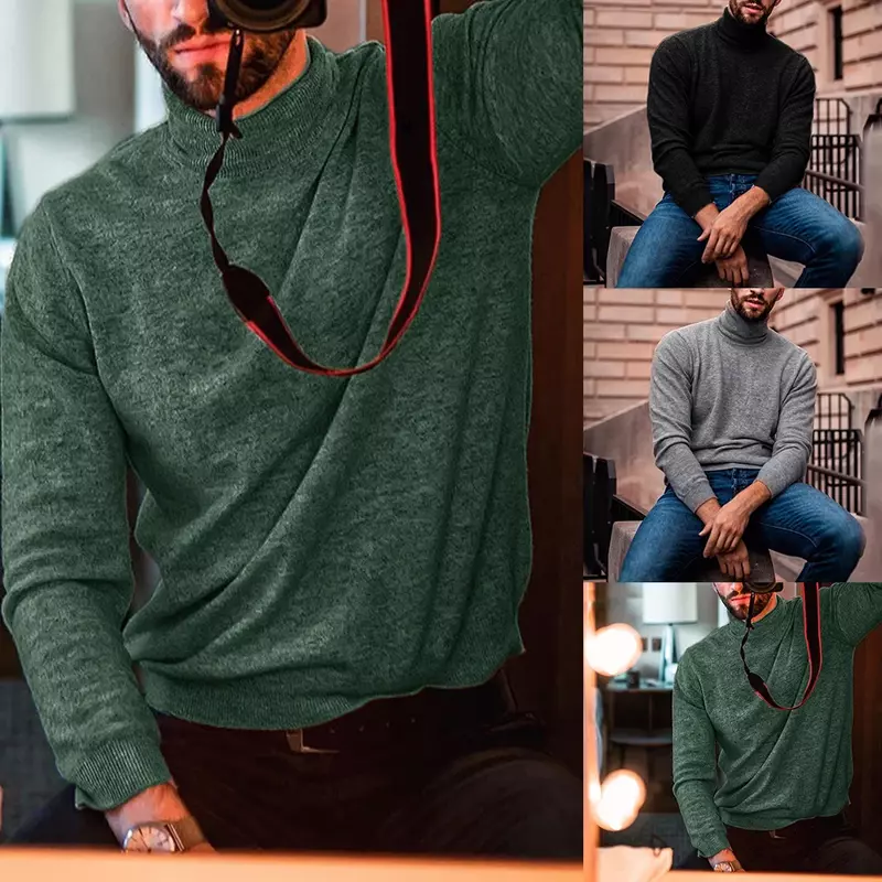 Camiseta lisa básica de cuello simulado para hombre, jersey de manga larga, prendas de vestir ajustadas, suéter elástico de moda, caliente, Invierno