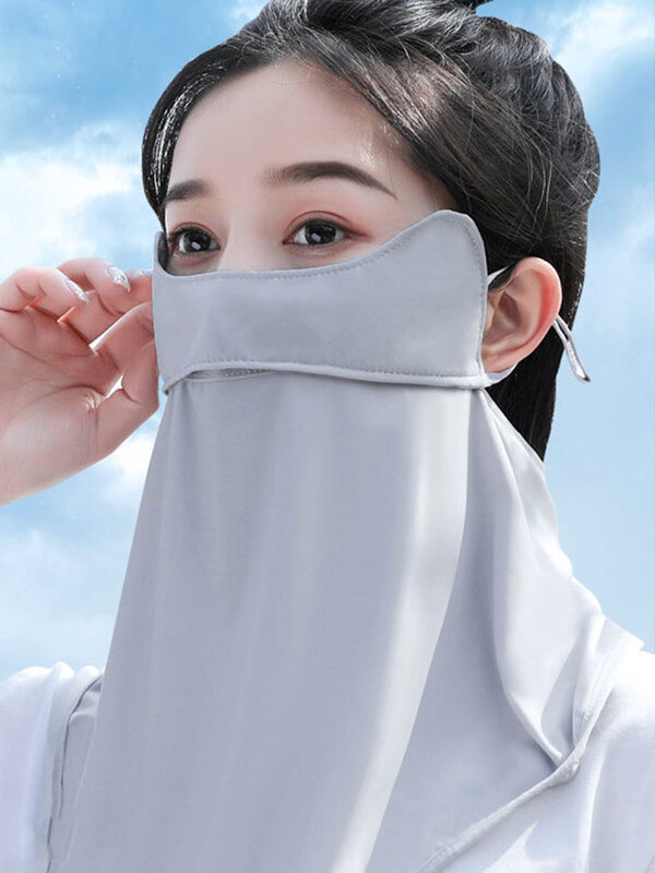 Mascarilla de protección solar para mujer, máscara facial desmontable de seda de hielo, Anti ultravioleta, transpirable, delgada, UPF50 +, Verano