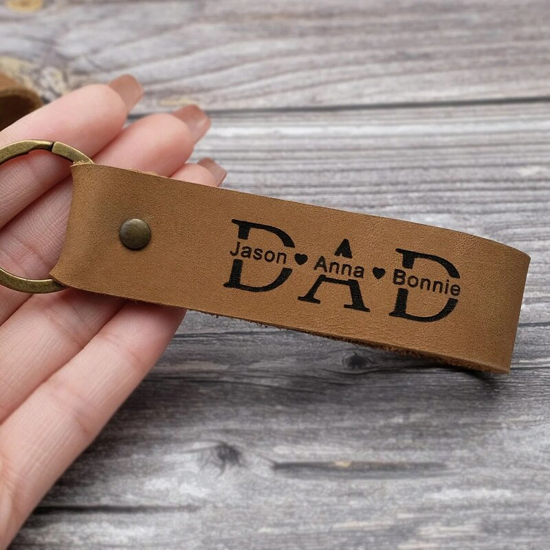 Porte-clés en cuir gravé personnalisé, cadeau de fête des pères