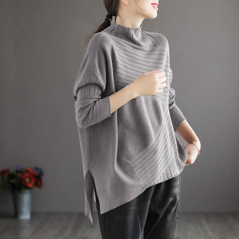 Популярные красивые свитера для женщин, сезон осень-зима 2023, модный теплый художественный Свободный вязаный пуловер со сращением, нижняя рубашка z3155