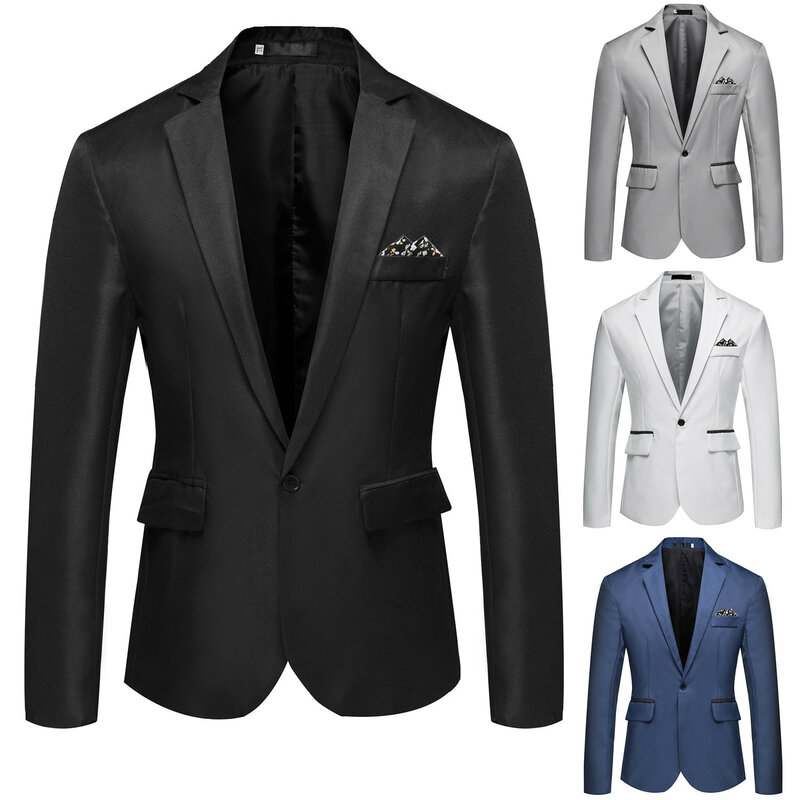 Chaqueta de traje pequeña informal de un solo pecho para hombre, Blazer de negocios ajustado a la moda, ropa de Caballero de alta calidad, Color sólido, nuevo