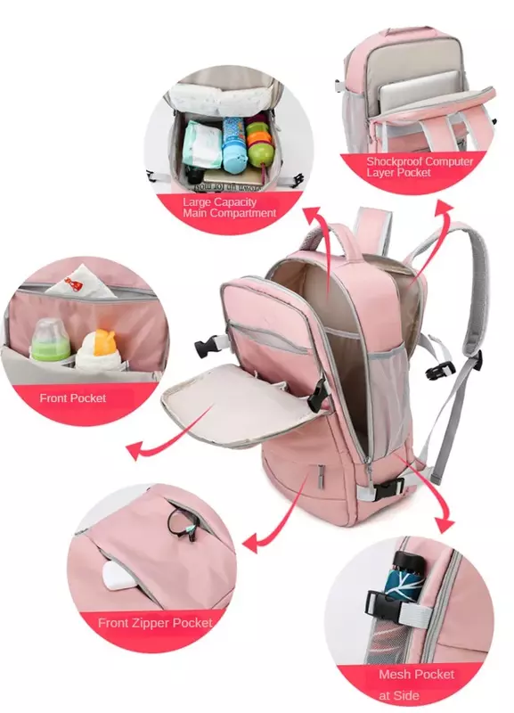 Outdoor Travel Backpack Bag Water Repellent Anti-Theft Daypack Girls School Bag Luggage Strap USB Charging Port Women Backpack