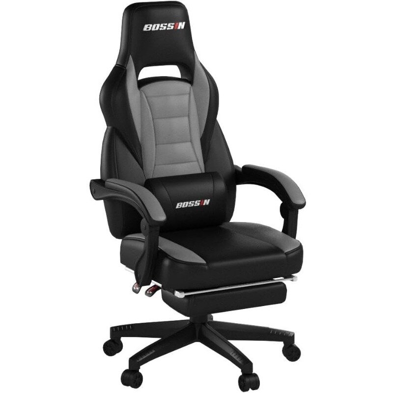 BOSSIN Gaming Chair with Massage, Ergonomic Heavy Duty Design with Footrest and Lumbar Support, Large Size Cushion