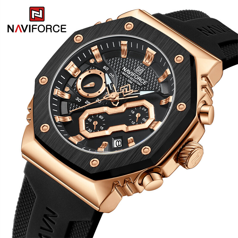NAVIFORCE-reloj deportivo de silicona para hombre, cronógrafo de pulsera de cuarzo, luminoso, resistente al agua