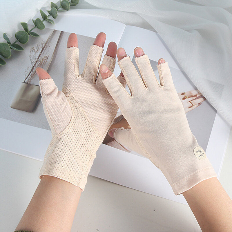 Summer Anti-UV Sunscreen Outdoor Breathable Gloves Thin Driving Gloves Touch Screen Riding Gloves Half-finger Cotton Ladies Lace