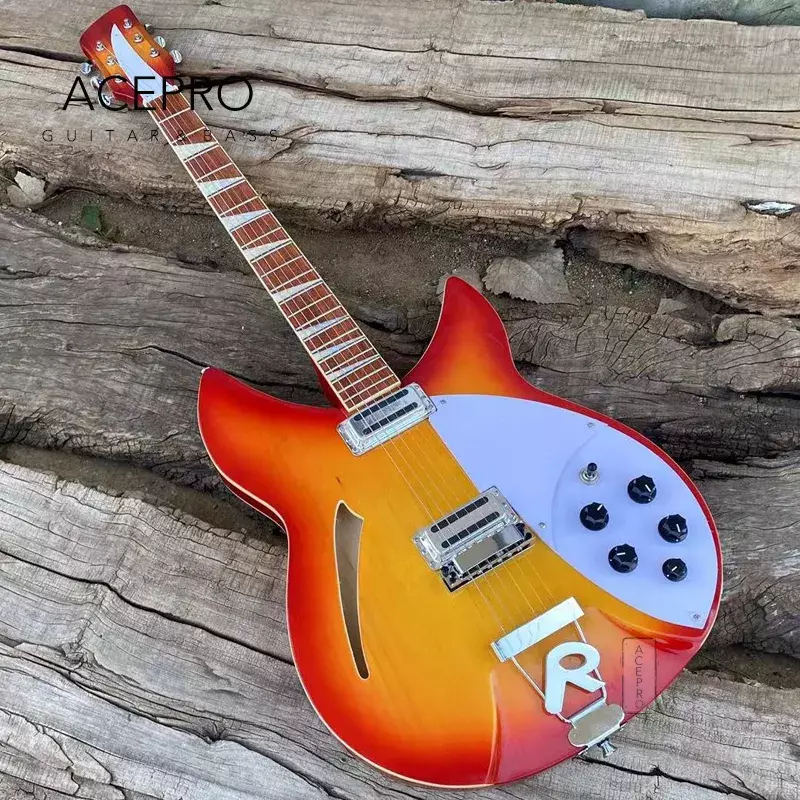 Guitarra Elétrica de Cereja Explosão, Semi Corpo Oco, R em forma de Tailpiece, Rosewood Fingerboard, alta qualidade, 6 cordas, 360