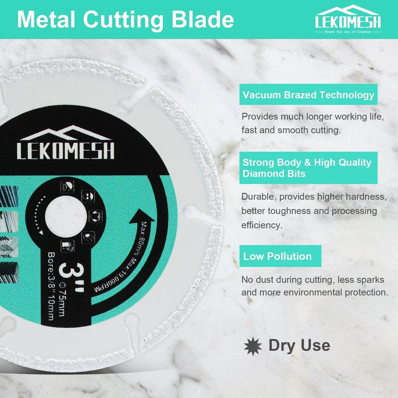 LEKOMESH-disco de corte de 3 pulgadas y 75mm para hormigón, madera, azulejo, acero, Metal, aluminio, granito, piedra, Mini amoladora, hoja de sierra