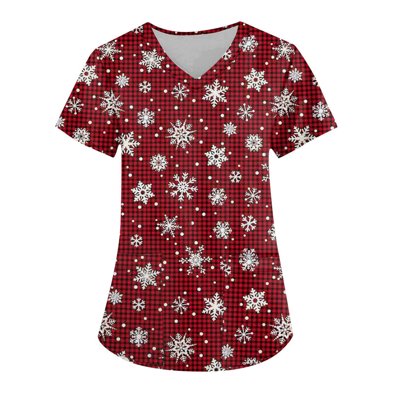 Camiseta de Navidad para mujer, camisa de manga larga con estampado de Papá Noel, Tops con cuello en V, ropa informal para mujer, jersey para fiesta de invierno