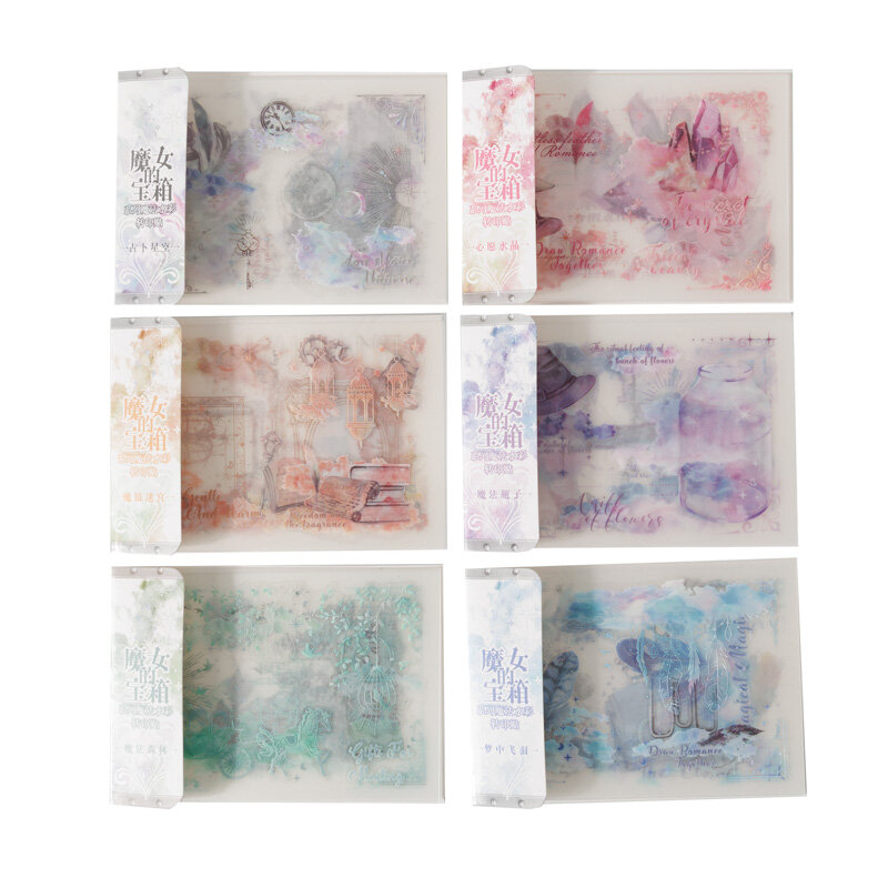 Pegatinas de PVC de la serie Cofre del Tesoro de la bruja, decoración creativa retro, bricolaje, 6 paquetes por lote