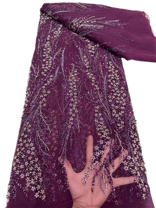 Najnowsza afrykańska koronkowa tkanina z cekinami 2024 Wysokiej jakości koronkowa tkanina z haftem z koralików 5 jardów dla kobiet Suknia ślubna