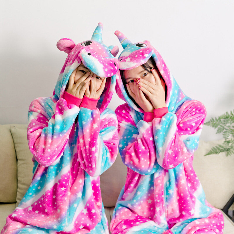 Sleepwear Kigurumi Adult Flannel Anime Cartoon Homewear Halloween Cosplay Costumes Jumpsuit Onesies Long Sleeve Fluffy Pajamas