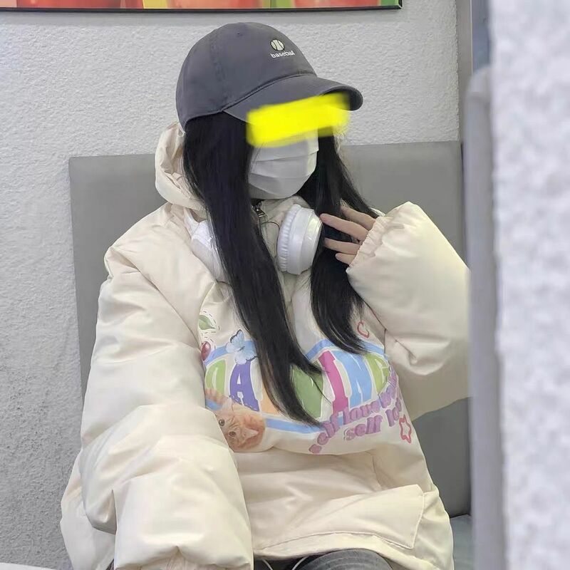 Funny Cartoon Hoodie Sweet Lady Students Parkas Coats Thick Cotton Winter Oversized Jackets Harajuku Hoodie