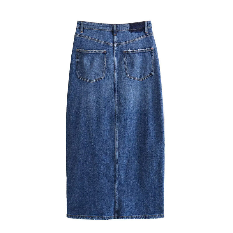 Summer Denim Skirt 2024 New Casual Midi Denim Slit High Waist Pocket Slim Sexy Elegant Long Skirt
