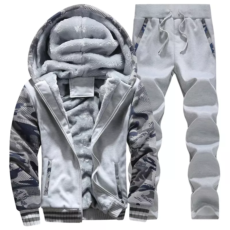2022 Fleece Winter Trainingspak Mannen Set Streetwear Heren Hoodie Sets Camouflage Dikke Capuchon Mannelijke Patchwork Moleton Masculino