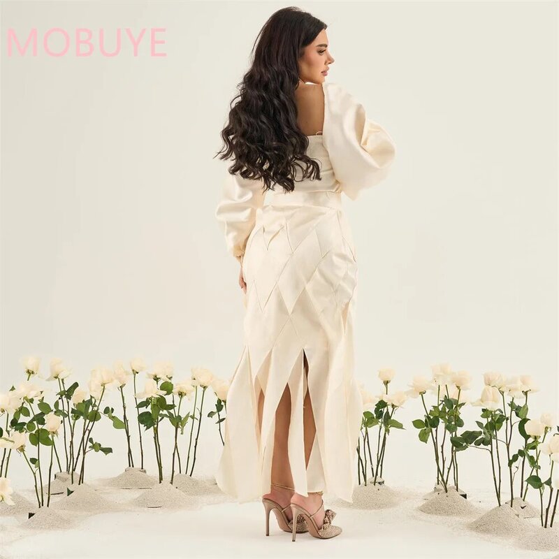 MOBUYE 2024 Popular Strapless Neck Prom Dress Ankle-Length With Long SLeeves Evening Fashion Elegant Party Dress For Women