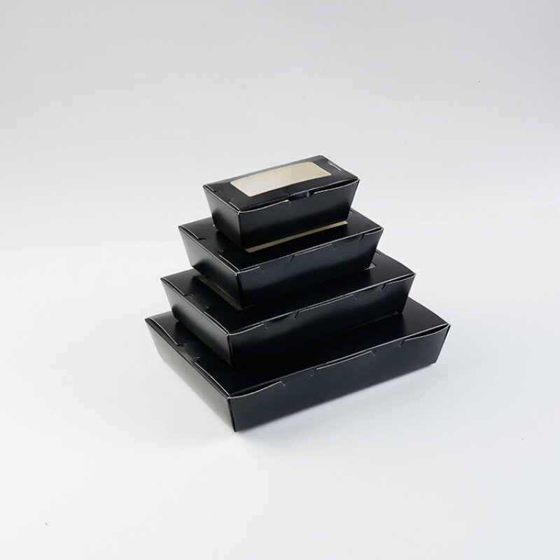 Caja de papel personalizada para ensaladas, producto negro con ventana, caja de papel para perritos calientes, logotipo personalizado aceptado