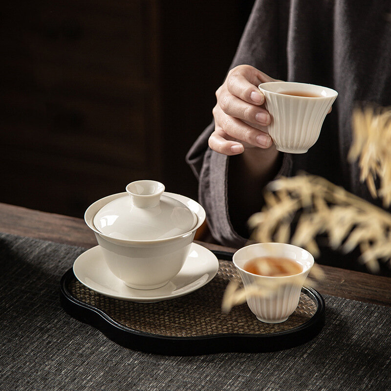 Cinese retrò tinta unita ceramica Gaiwan tazza da tè da viaggio in porcellana tazza da tè fatta a mano ciotola da tè accessori per la casa
