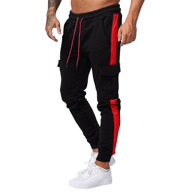 Men'S Patchwork Sweatpants Outdoor Sports Casual Skinny Trousers Fashion Trend Color-Blocked Drawstring Sweatpants With Pockets
