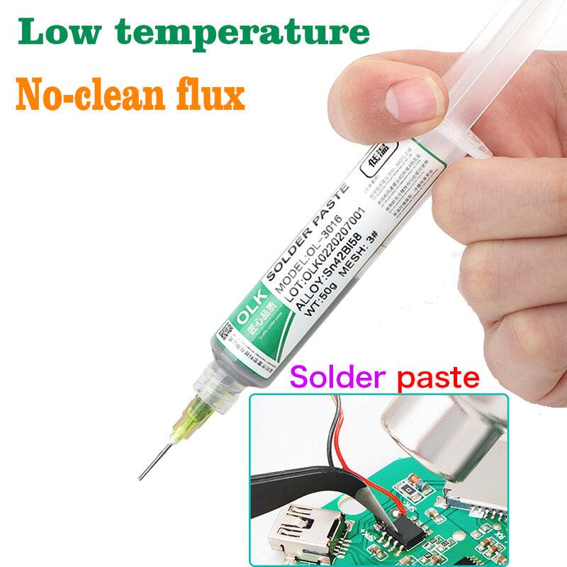 Low Temperature Lead-free Syringe No Clean Solder Paste For Iphone Repair Led Sn42bi58 138℃ Smd Welding Paste