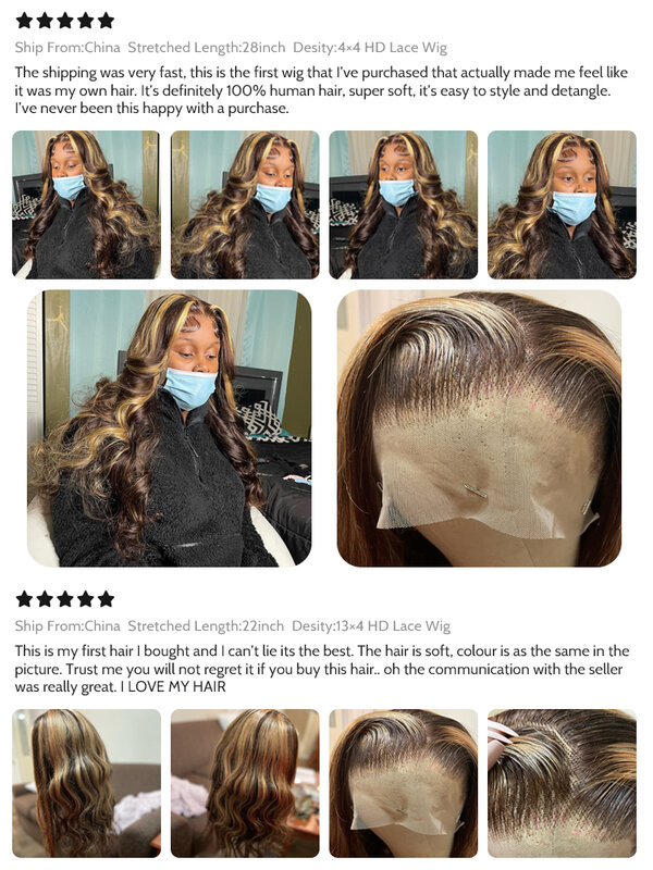 Peluca de cabello humano ondulado, postizo de encaje Frontal 13x4, color ombré, rubio miel, P4/27