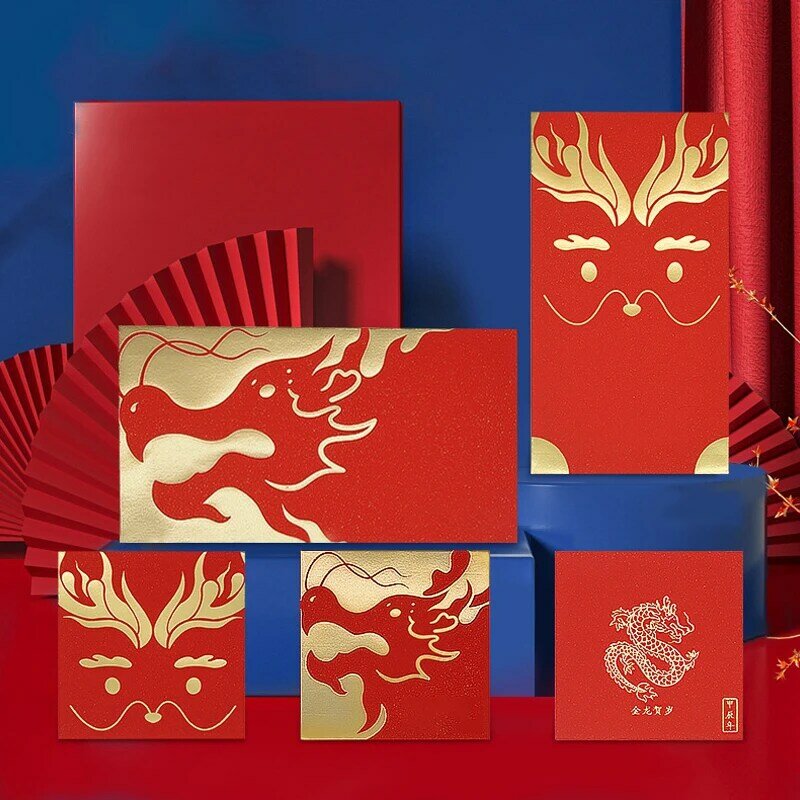 Милые красные конверты в китайском и новогоднем стиле с рисунком дракона, праздничное украшение на весну, карманные конфеты с драконом на удачу, подарок