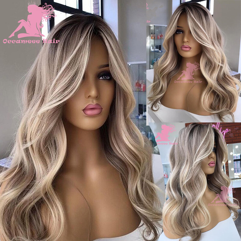 Podkreśla popielata blond peruka na koronce naturalne faliste brazylijskie Remy peruka z ludzkich włosów bezklejowa koronkowa peruka przednia 13x6 przezroczysta szwajcarska