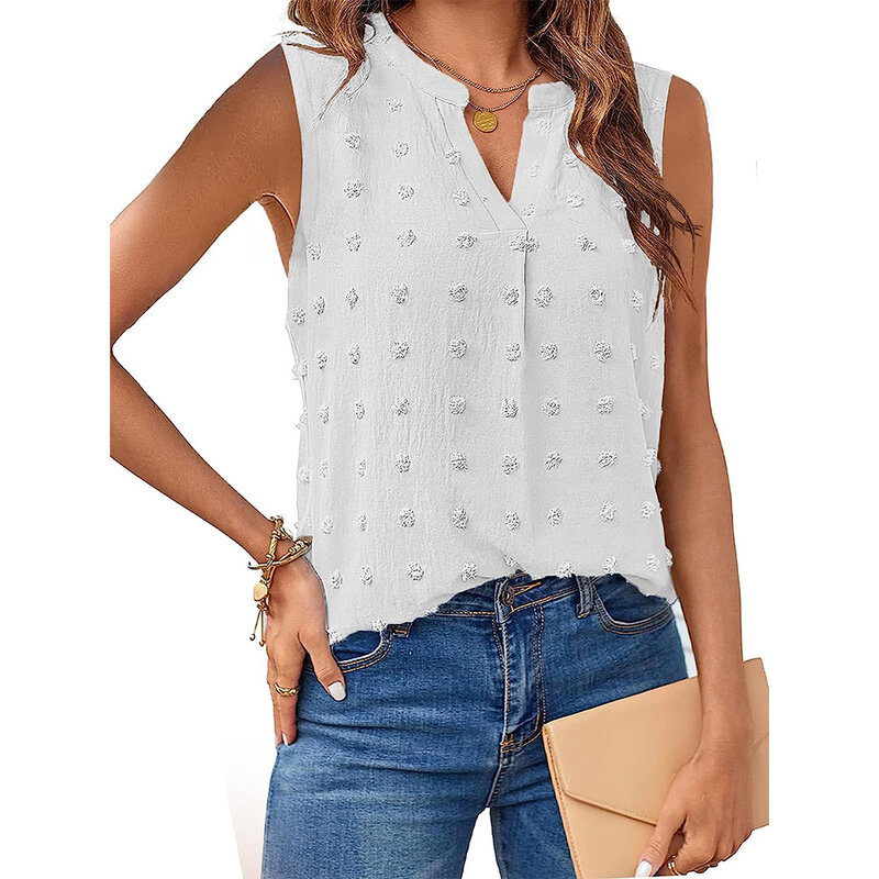 女性の夏のTシャツ,ノースリーブの服,VネックのカジュアルなTシャツ,2023