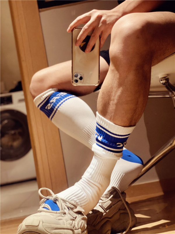 Calcetines de media pantorrilla para hombre, medias Gay absorbentes de sudor, de nailon, de manga larga, para deportes y fútbol