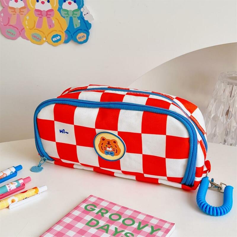 Practical Pencil Bag  Soft-touching Portable Stationery Case  Checkerboard Pattern Pencil Pouch