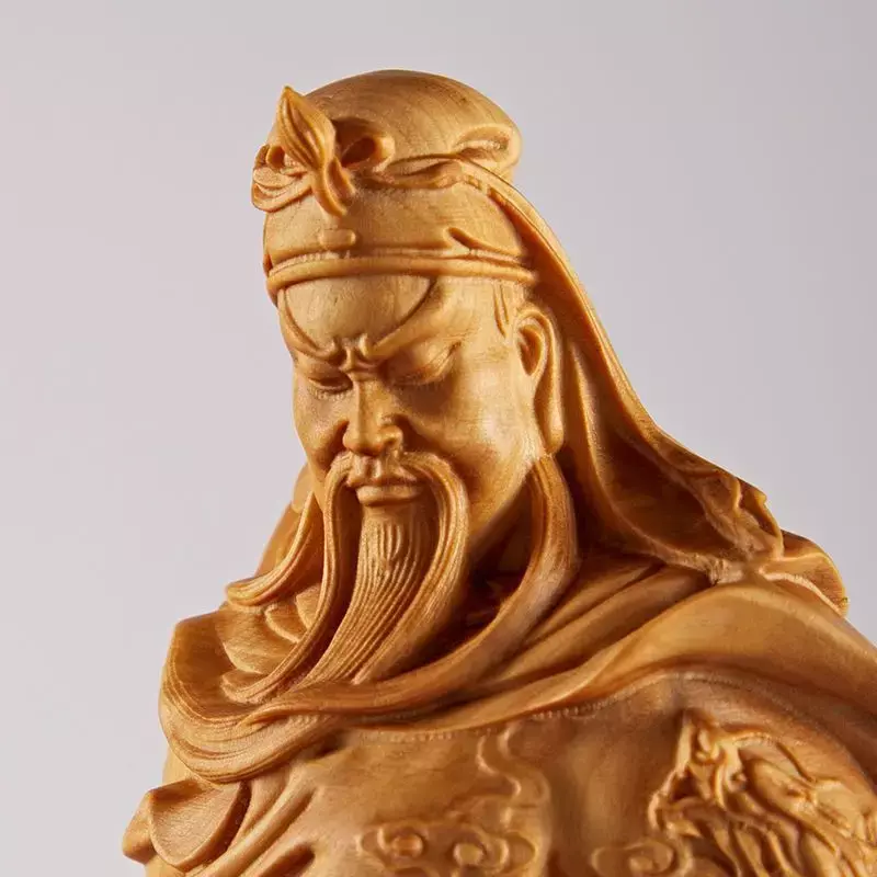 Legno di bosso intaglio Guan Gong manico pezzo Yibo Yuntian Guan Yu statua decorazione legno massello intagliato ricchezza e sicurezza