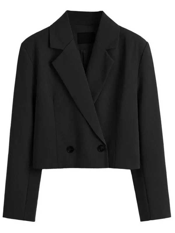 Moor666-Blazer corto elegante para mujer, chaqueta informal Vintage de Color sólido de manga larga con cuello con muescas y doble botonadura