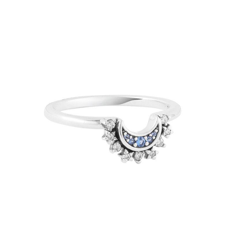 925 Sterling Silver Sparkling Moon Rings para Mulheres, Anéis Celestiais Azuis, Anel de Dedo de Casamento, Jóias Originais, Presentes DIY, 100% Novo