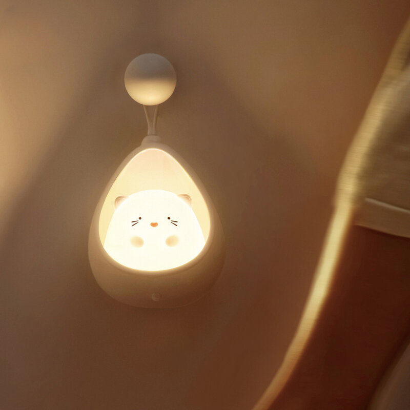 LED 야간 조명 센서 제어 귀여운 동물 인간 유도 램프, 어린이 침실, USB 충전식 실리콘 벽 조명